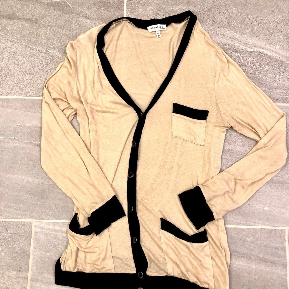 Monteau Cotton Long Tan Cardigan